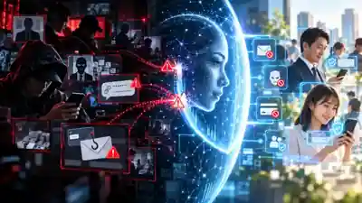 詐欺の攻撃をAIが検知し、人を守るイメージ