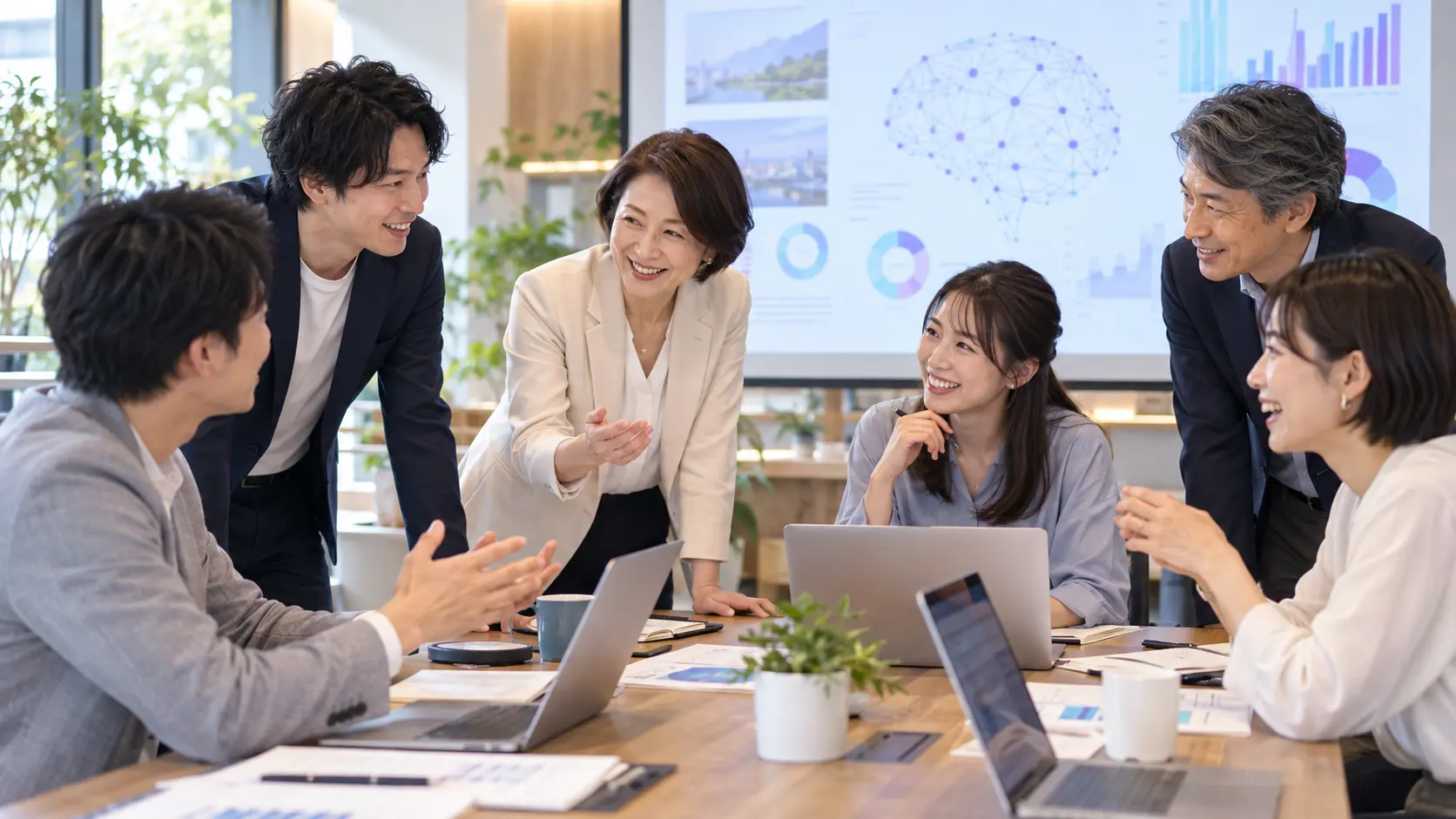 人とAIが互いの強みを生かし、組織全体で学び成長するイメージ