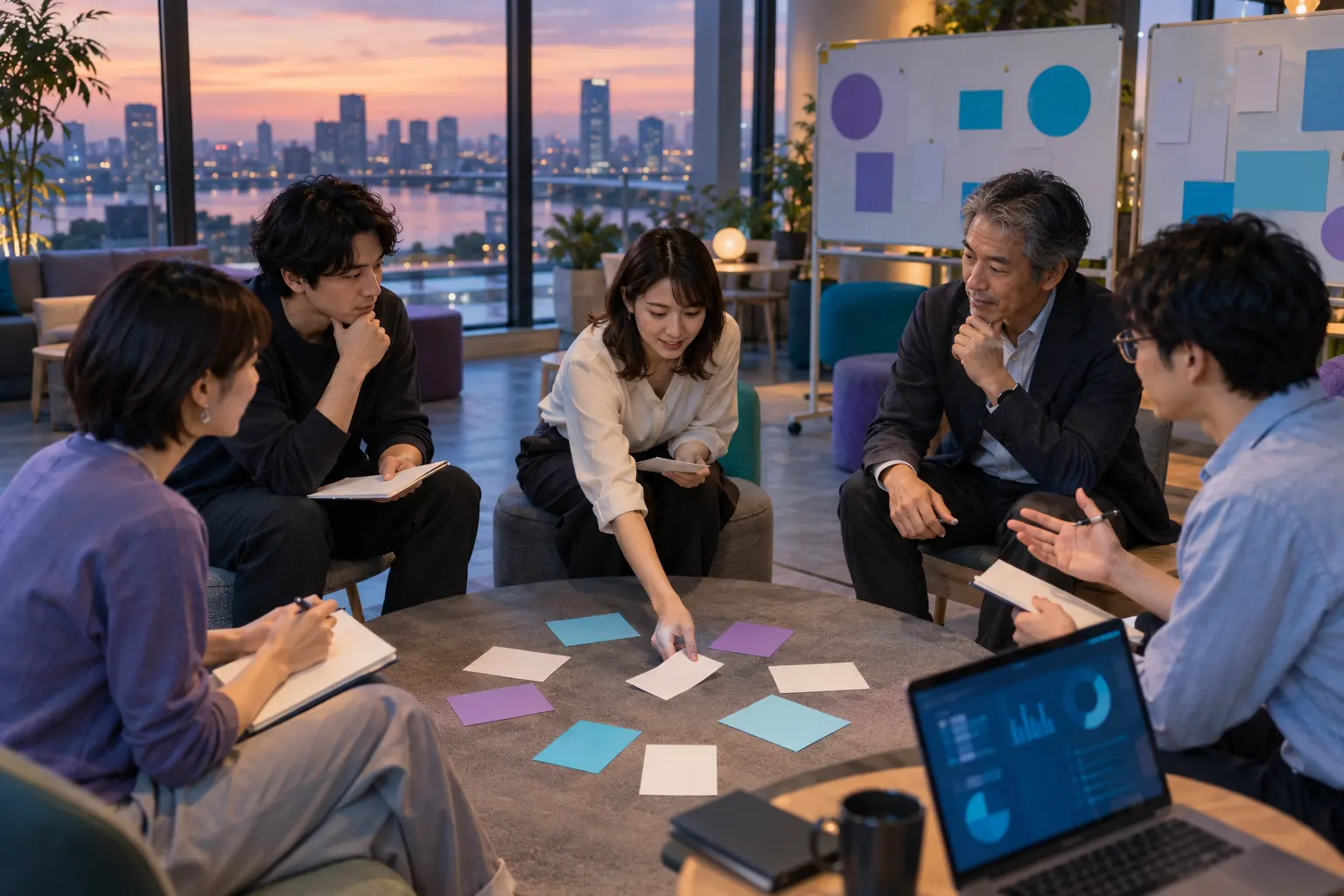 立場の異なる社員がAIの分析も活用しながら問いを持ち寄る対話の場