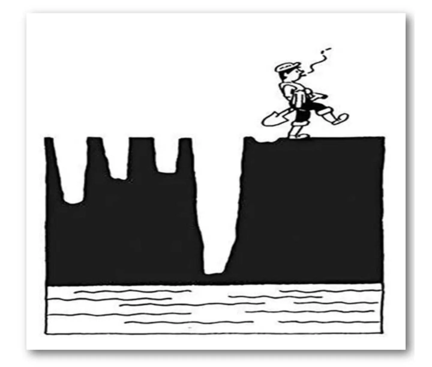 足元に見えていない落とし穴があることを示す白黒イラスト